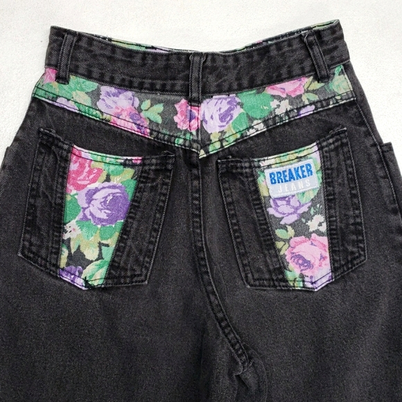 Breaker Vintage Jeans Women's Small High Waisted Pleated Front Floral Patches - Picture 6 of 12